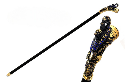 Scorpion Handle Walking Stick – Luxury Sapphire Crystal Cane with Gold Plated Handle