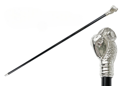 Silver Plated Walking Stick – Handcrafted Ram Handle Cane with Black Beechwood Shaft