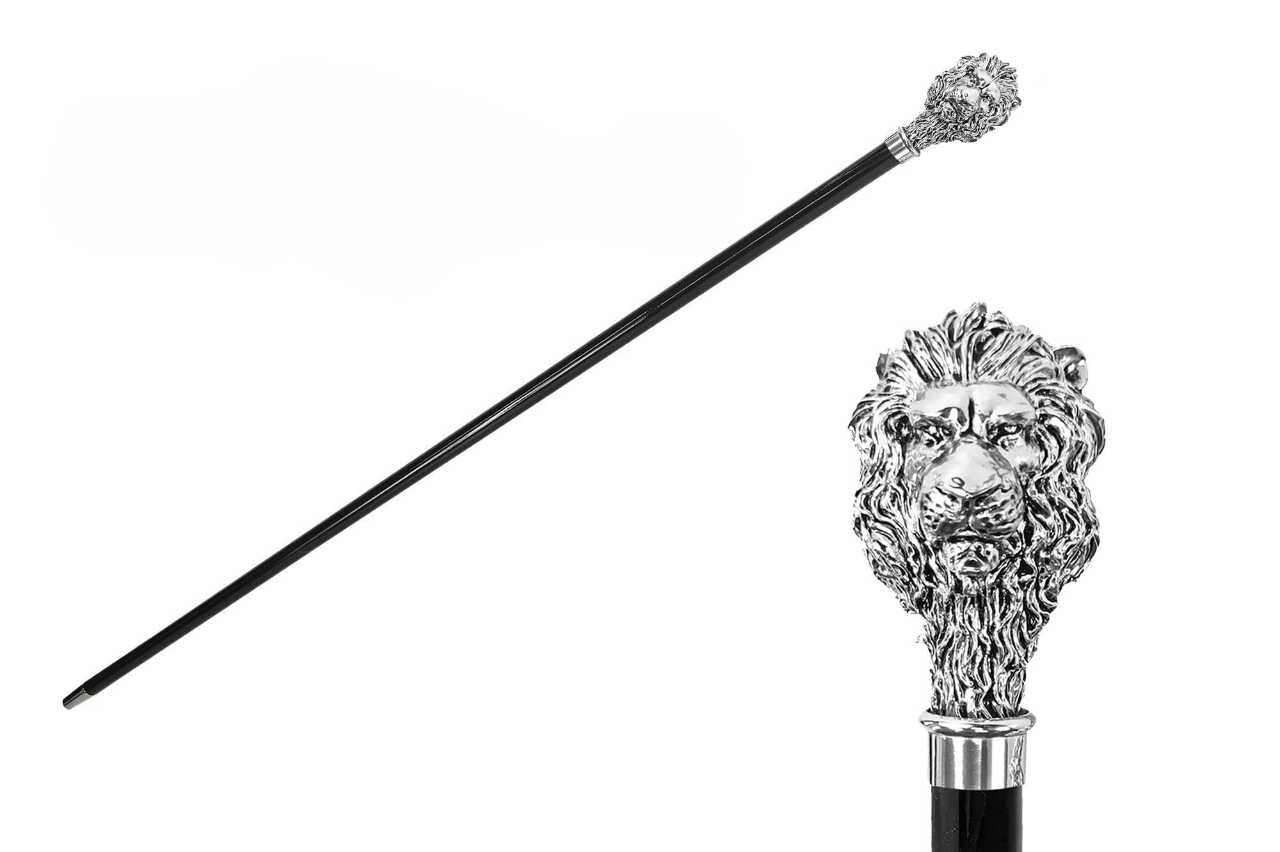 Silver Plated Walking Stick – Handcrafted Italian Lion Handle Cane, Elegant Luxury Gift