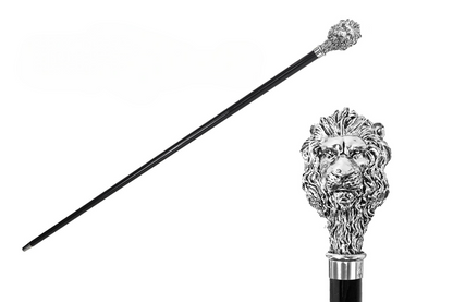 Silver Plated Walking Stick – Handcrafted Italian Lion Handle Cane, Elegant Luxury Gift