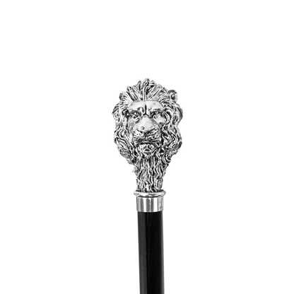 Silver Plated Walking Stick – Handcrafted Italian Lion Handle Cane, Elegant Luxury Gift