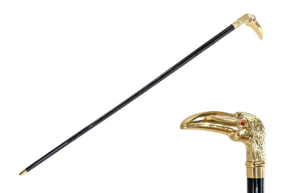 Luxury Walking Cane – Toucan Handle, 24K Gold Plated, Black Beech Wood Shaft