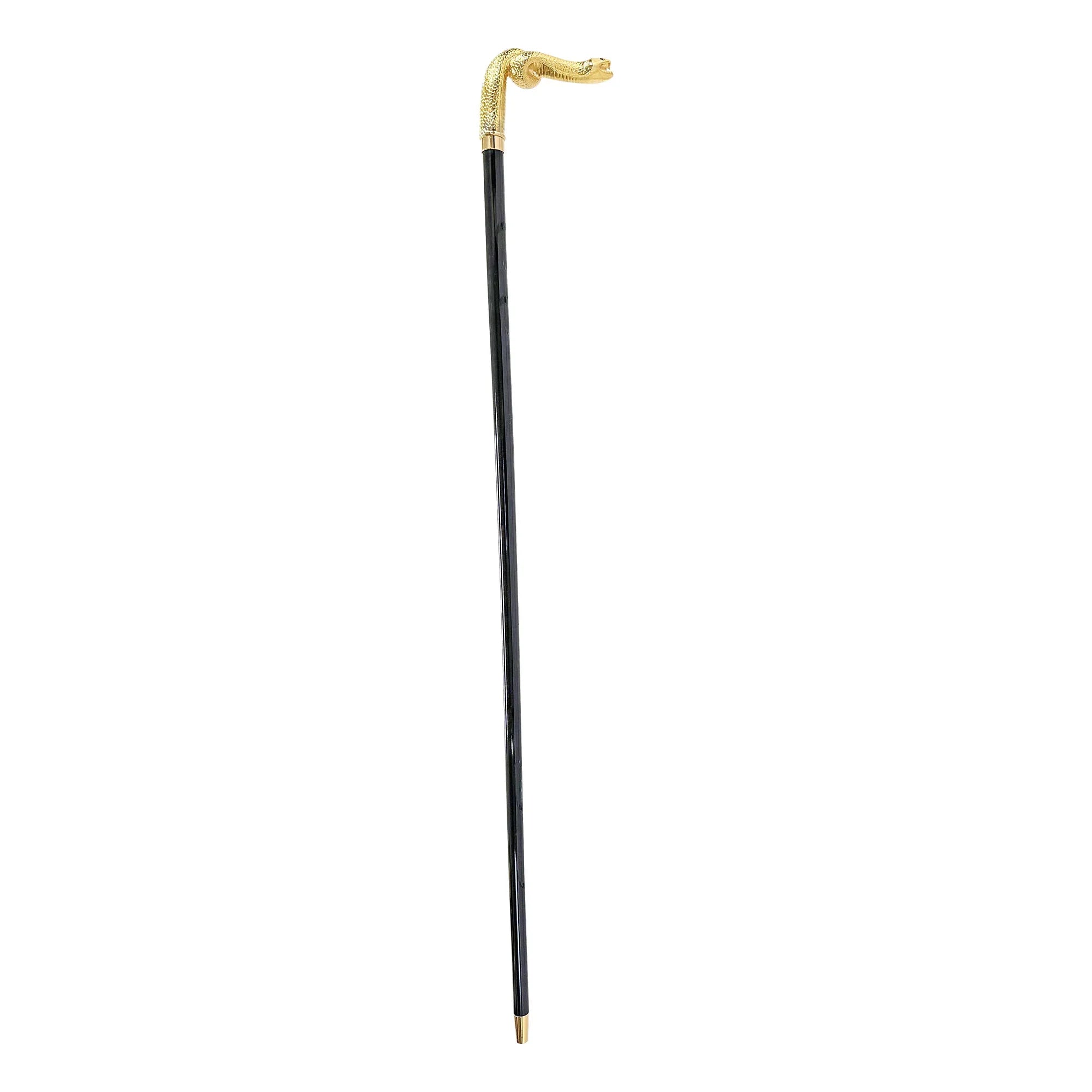 Gold Snake Walking Cane – Luxury 24K Gold-Plated Handle | Black Beech Wood Shaft