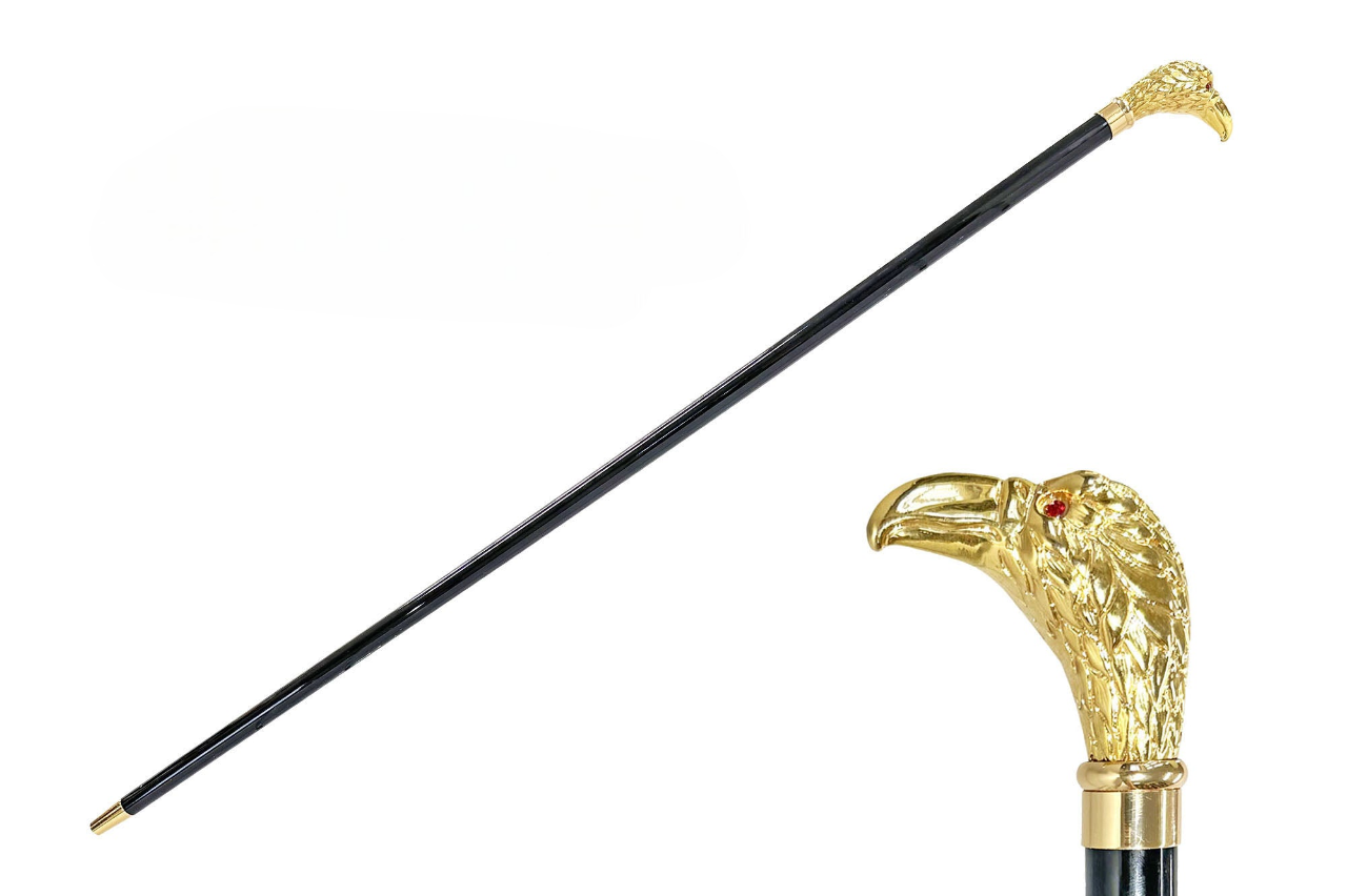 Luxury Walking Stick - Italian Eagle Handle with 24K Gold Plated Red Stone