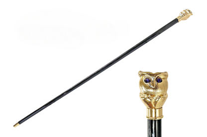 Luxury Walking Stick – Italian Handcrafted Owl Handle Cane with 24K Gold Plated Brass Tip