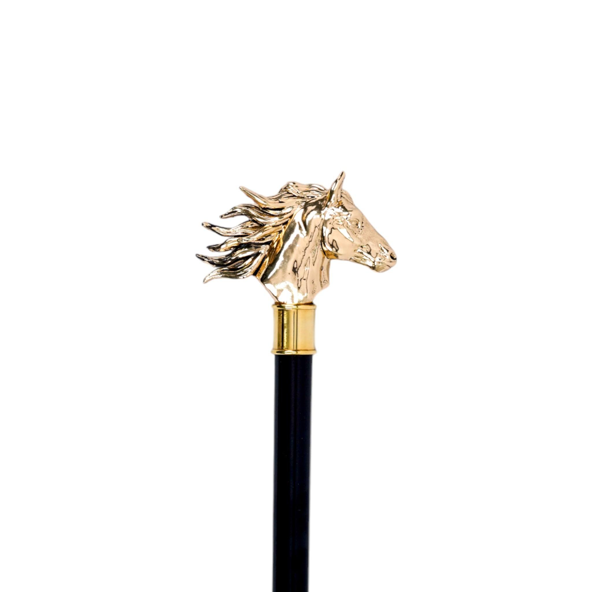 Gold Plated Walking Stick – Handmade Horse Handle Cane with Black Beechwood Shaft