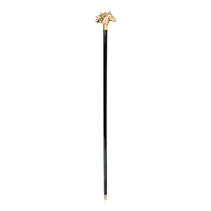 Gold Plated Walking Stick – Handmade Horse Handle Cane with Black Beechwood Shaft