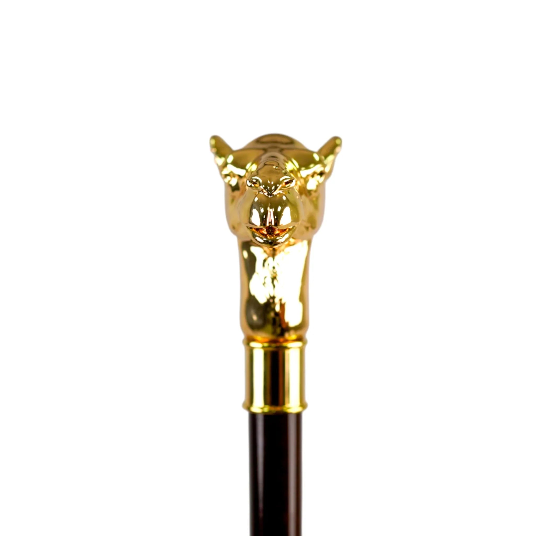 Luxury Walking Cane – Camel Handle, 24K Gold-Plated Brass, Durable Beech Wood Shaft