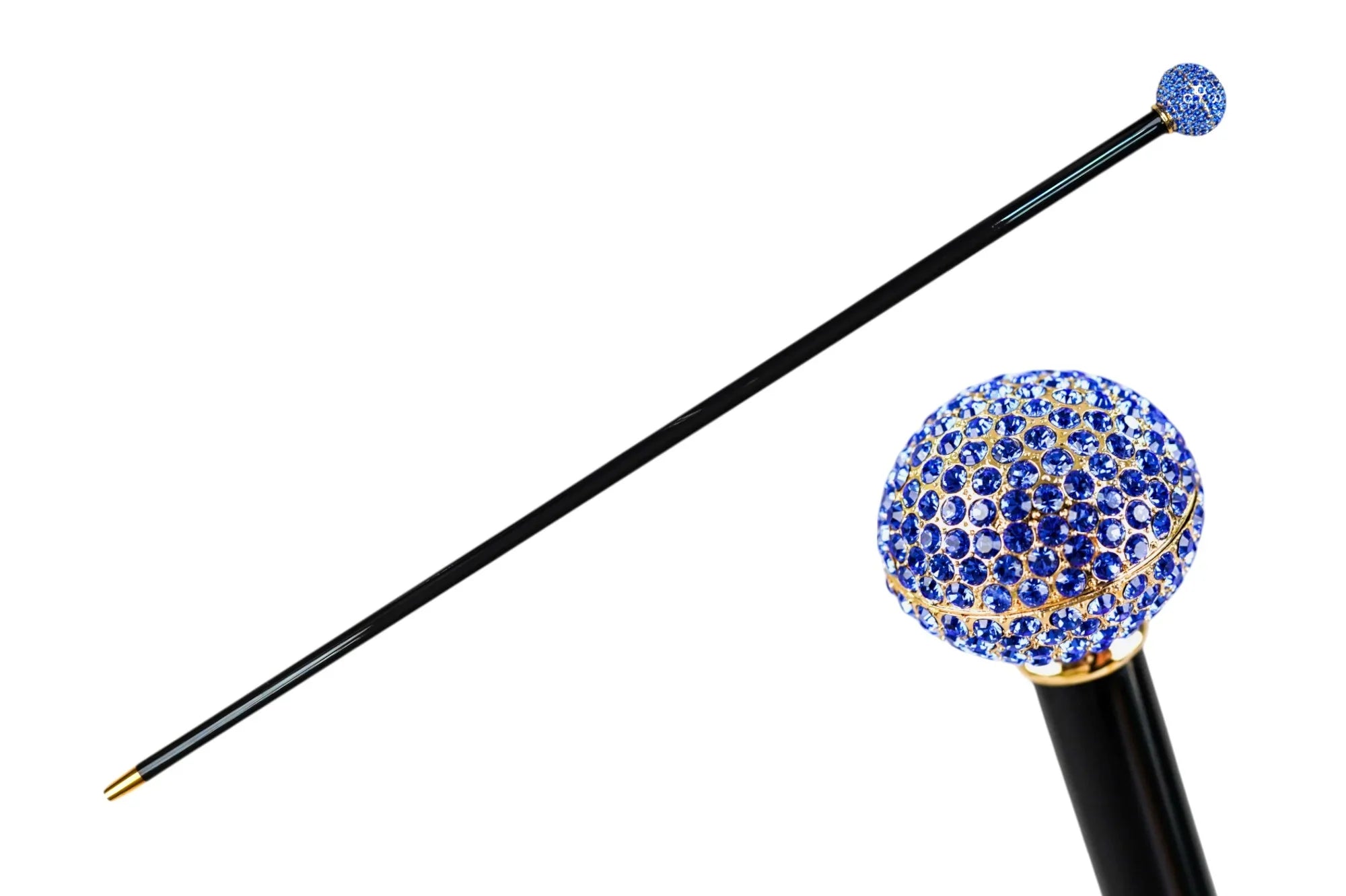 Luxury Walking Cane – 24K Gold Handle with Sapphire Crystals | Collectible Cane