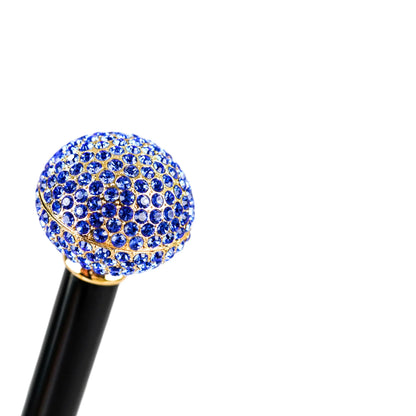 Luxury Walking Cane – 24K Gold Handle with Sapphire Crystals | Collectible Cane