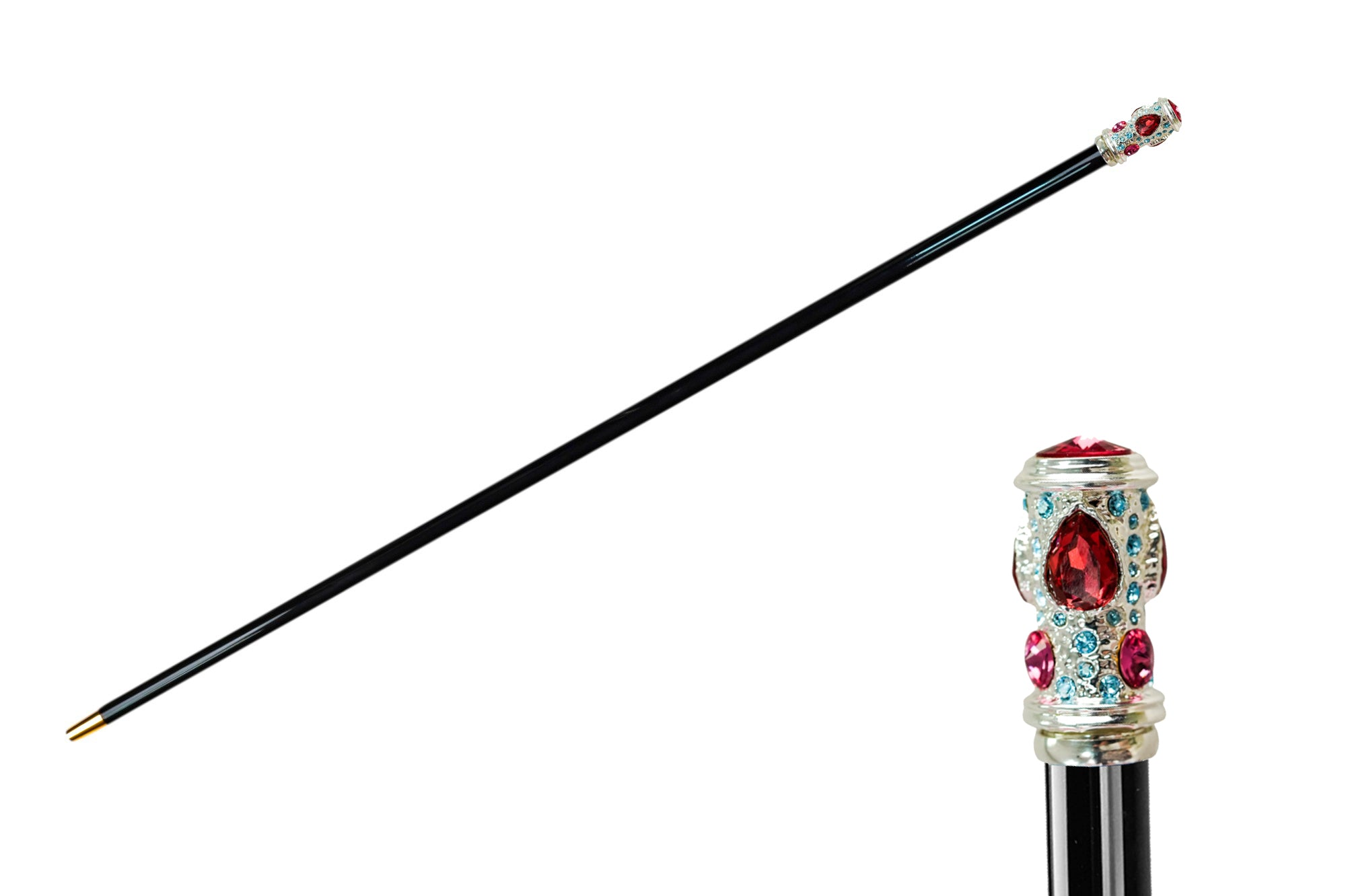 Luxury Walking Stick – Handmade Italian Beechwood Cane with Red Crystal Handle