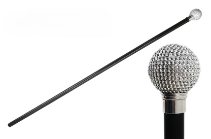 Handcrafted Walking Cane – Elegant Black Lacquered Wood Stick with Swarovski Rhinestones