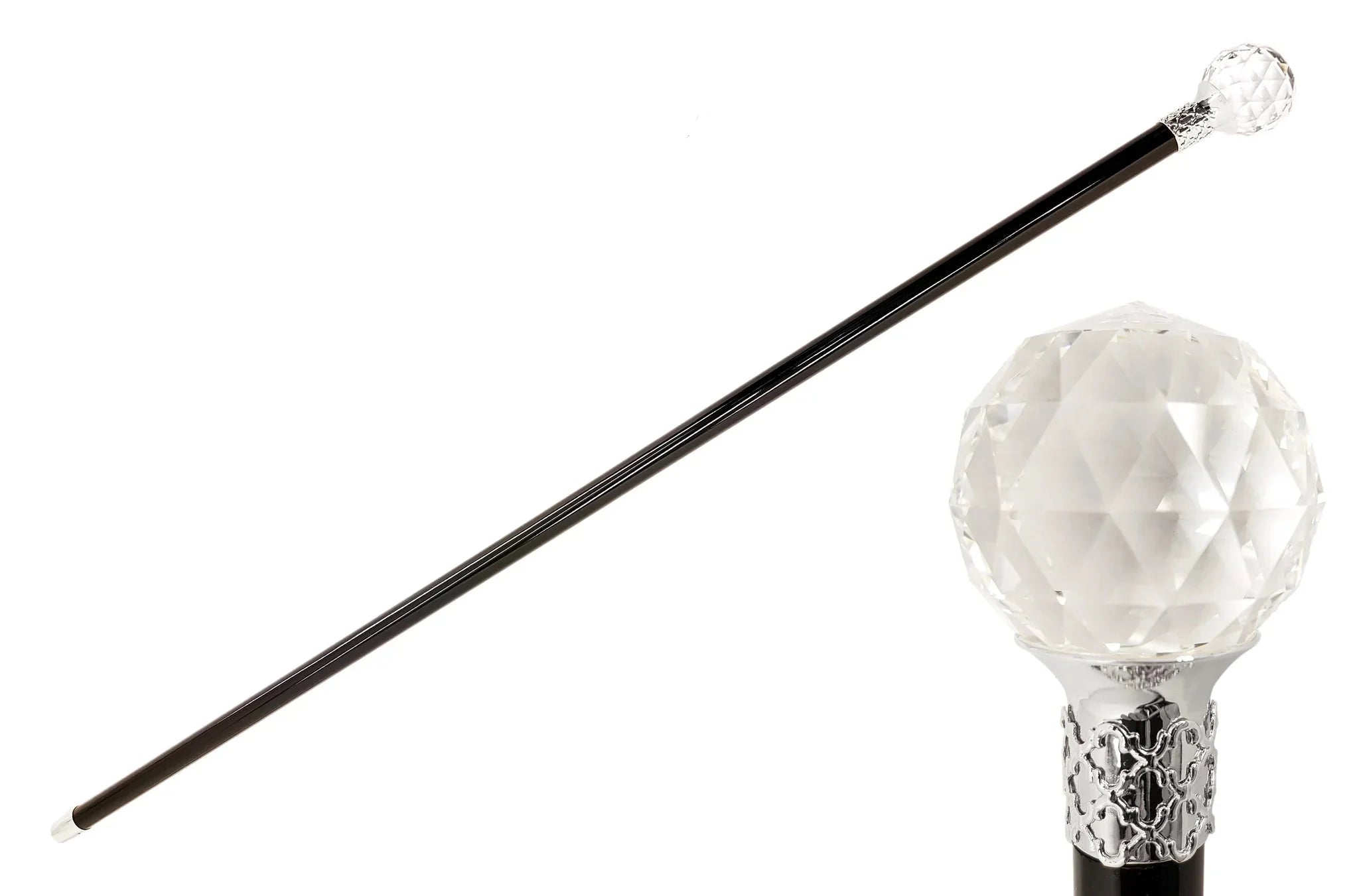 Crystal Ball Cane – Luxury Formal Walking Stick With Swarovski Knob & Silver Accents