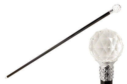 Crystal Ball Cane – Luxury Formal Walking Stick With Swarovski Knob & Silver Accents