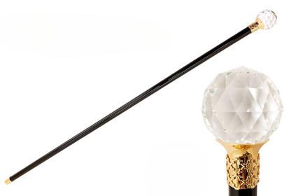 Luxury Black Cane - Handmade Italian Walking Stick with Swarovski Crystal Ball Handle