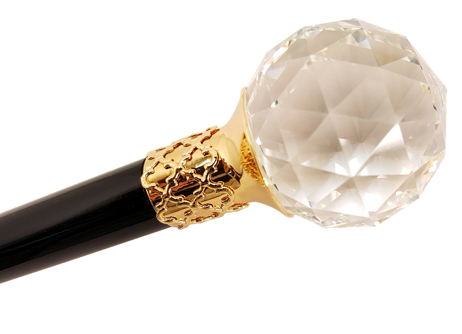 Luxury Black Cane - Handmade Italian Walking Stick with Swarovski Crystal Ball Handle
