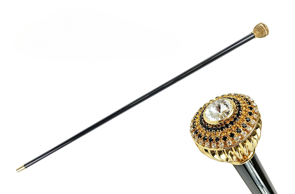 Luxury Walking Stick – Handmade Italian Black Beechwood Cane with Topaz Crystal Handle