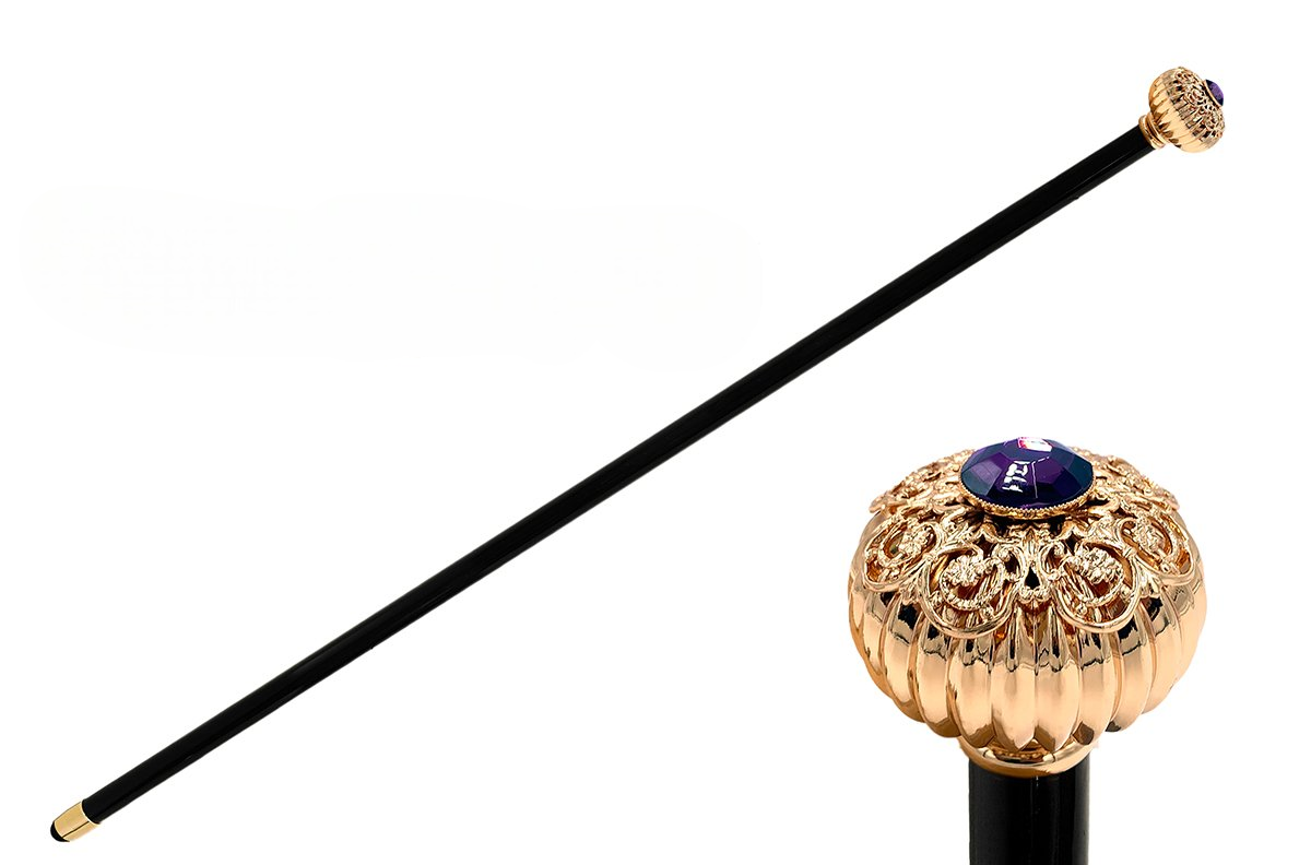 Luxury Italian Walking Cane – Handmade Onion Knob with Filigree & Amethyst Stone