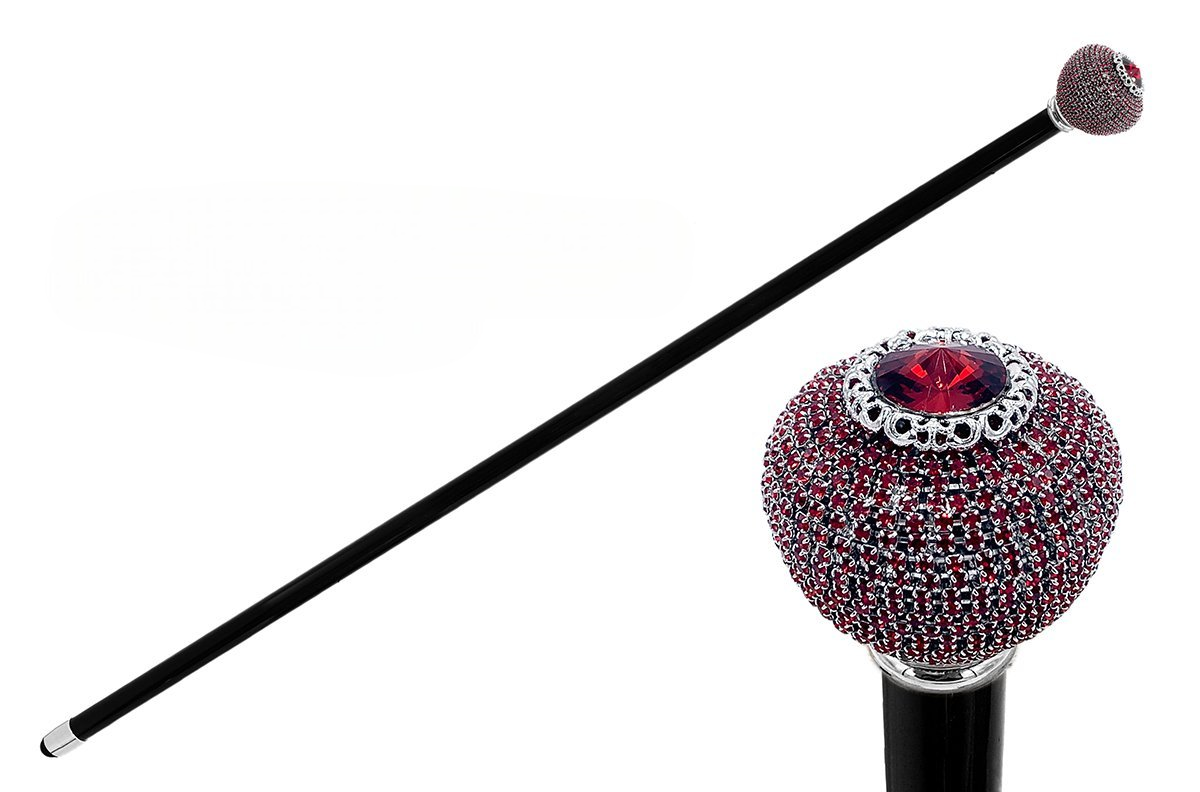Luxury Italian Walking Stick – Handcrafted Black Lacquered Cane with Swarovski Crystal Knob