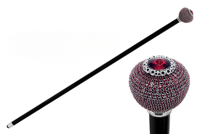 Luxury Italian Walking Stick – Handcrafted Black Lacquered Cane with Swarovski Crystal Knob