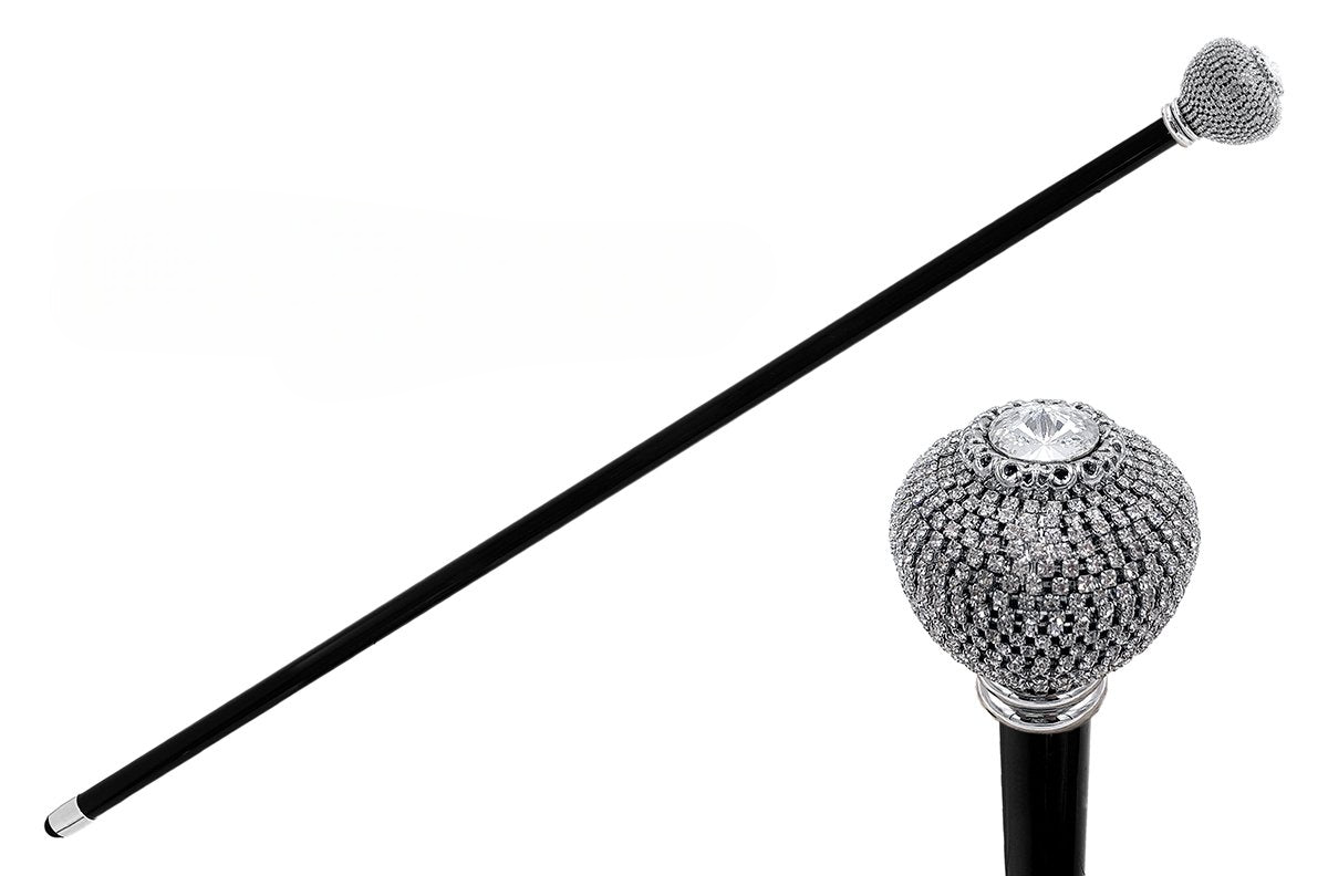 Crystal Walking Stick – Handcrafted Luxury Cane with Brass Handle & Silver-Plated Tip