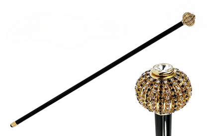 Luxury Walking Stick – Italian Handmade Cane with Gold Plated Brass Handle & Crystal Embellishments