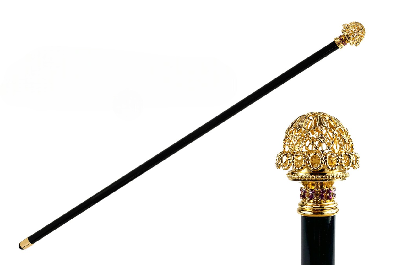 Crystal Rhinestone Walking Stick | Elegant Black Lacquered Shaft & Gold-Plated Handle Design