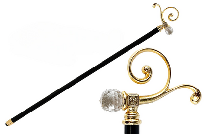 Gold Plated Walking Cane – Handmade Italian Luxury Walking Stick with Swarovski Crystal