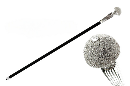 Crystal Walking Stick – Silver Plated Cane with Sparkling Rhinestone Crystals
