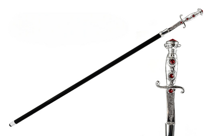 Silver Plated Walking Stick – Handmade Italian Sword Handle Cane with Black Lacquer Shaft
