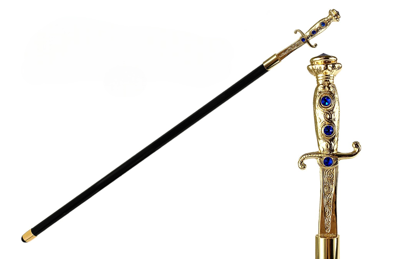 Luxury Walking Cane – Italian Sword Handle Cane with Swarovski Crystals & 24K Gold
