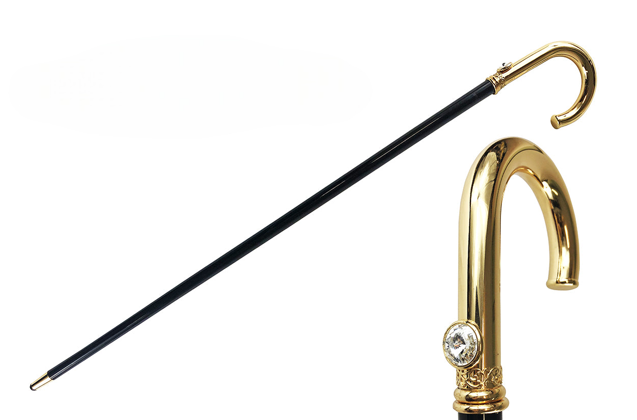 Gold Plated Walking Stick - Luxury Italian Handcrafted Cane with Swarovski Crystal Handle