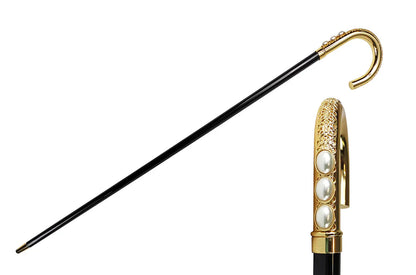Gold-Plated Walking Cane – Luxury Men’s Elegant Pearl Handle Stick