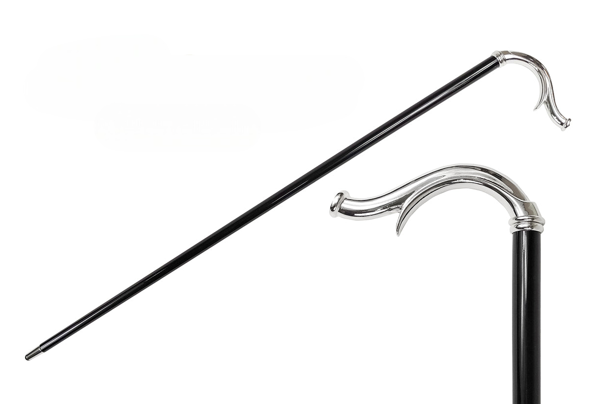 Silverplated Walking Cane – Handcrafted Italian Stick with Black Crystal Handle