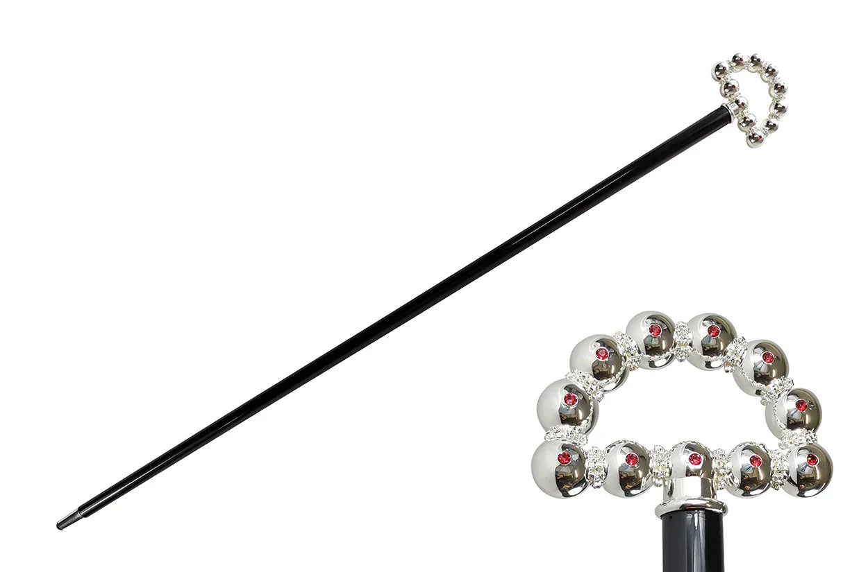 Luxury Walking Cane – Silver-Plated 925 Handle with Red Crystal Sphere, Elegant Accessory