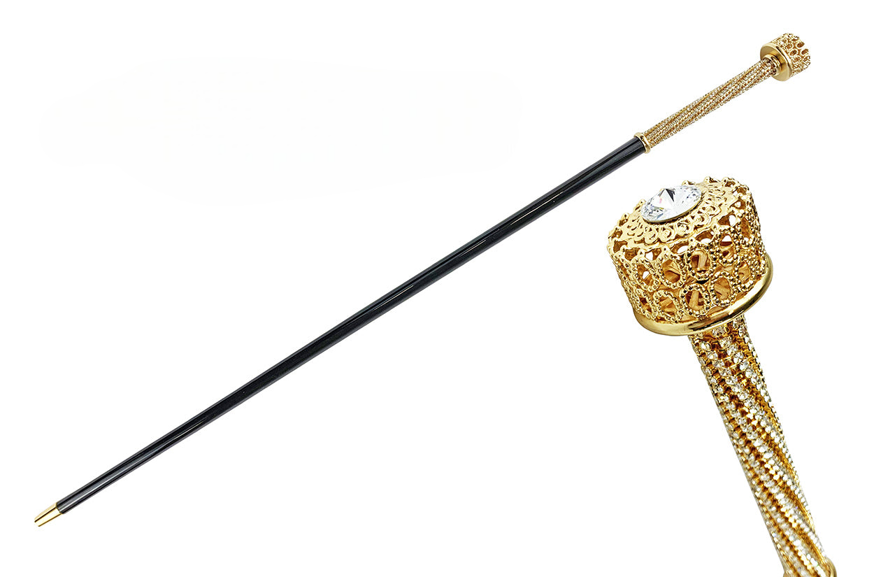 Crystal Walking Cane – Luxury Handcrafted Cane with White Crystal Handle & Gold Plated Tip