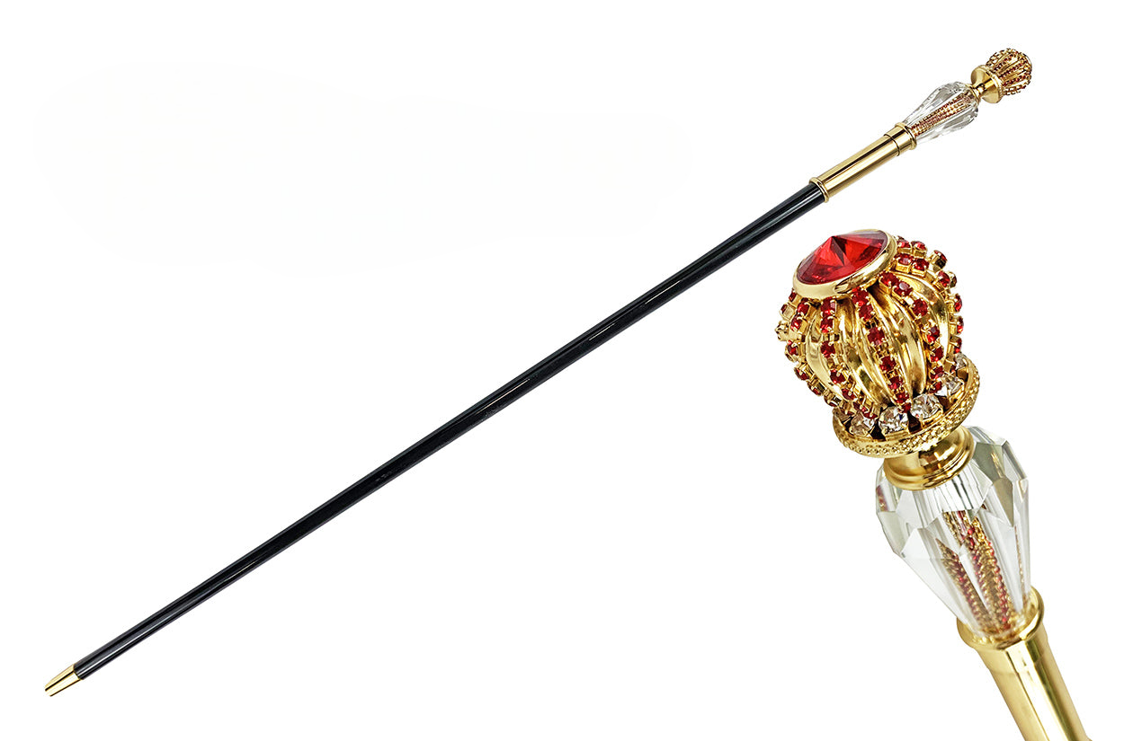 Handmade Walking Stick – Luxury Italian Crystal Handle Cane with Gold Plated Tip
