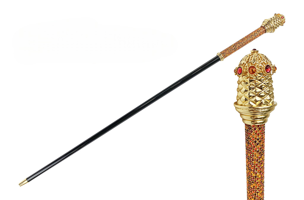 Royal Walking Stick – Handcrafted Italian Cane with 24K Gold Handle & Red Crystals