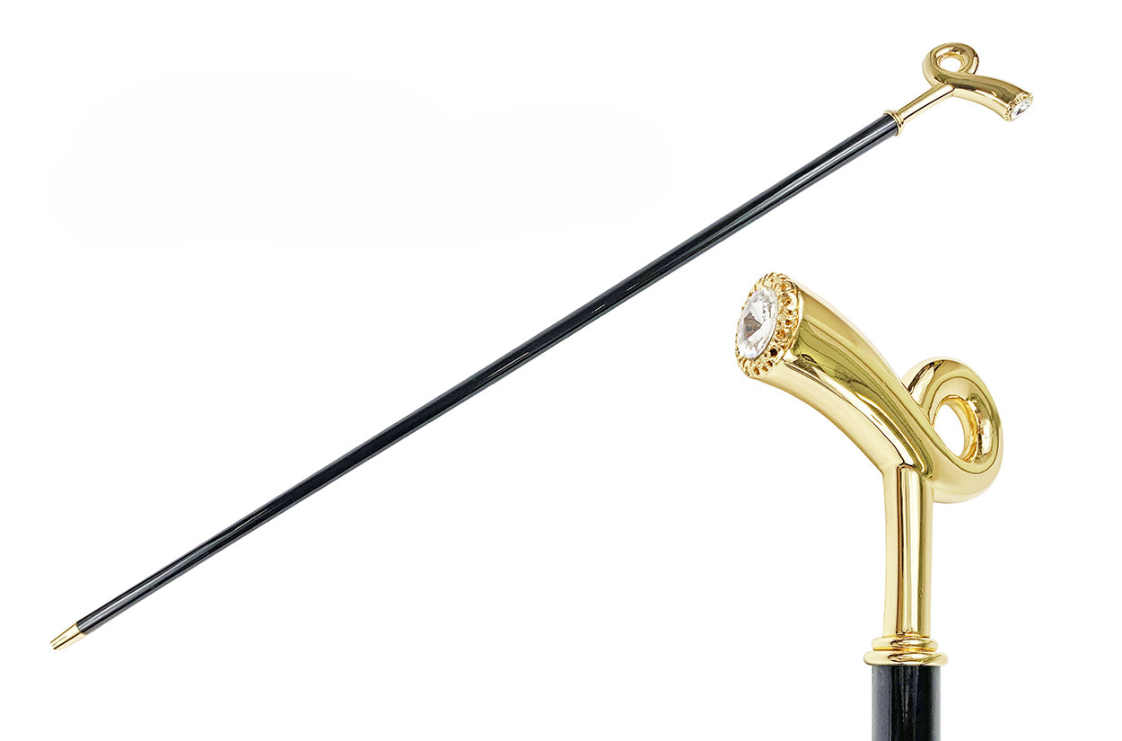 Walking Stick Gold Handle – Handcrafted Luxury Cane with 24K Brass and Black Beechwood Shaft
