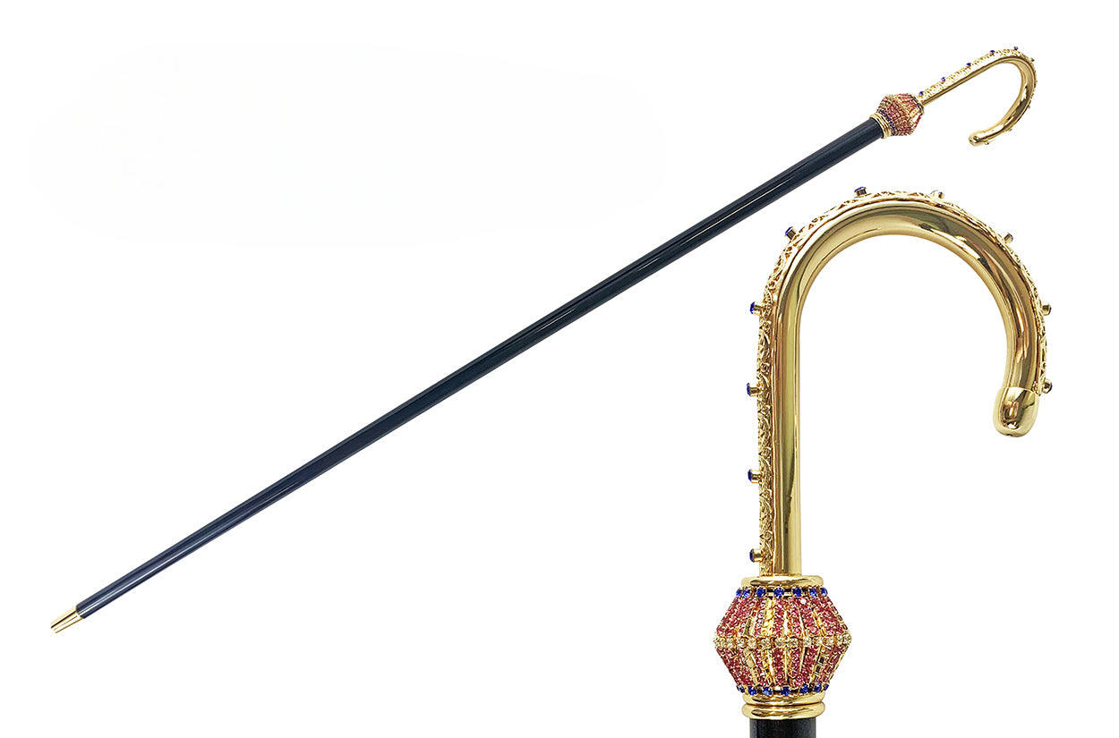 Luxury Walking Cane - Elegant Ladies Crystal Handle, 24K Gold Plated, Italian Craft