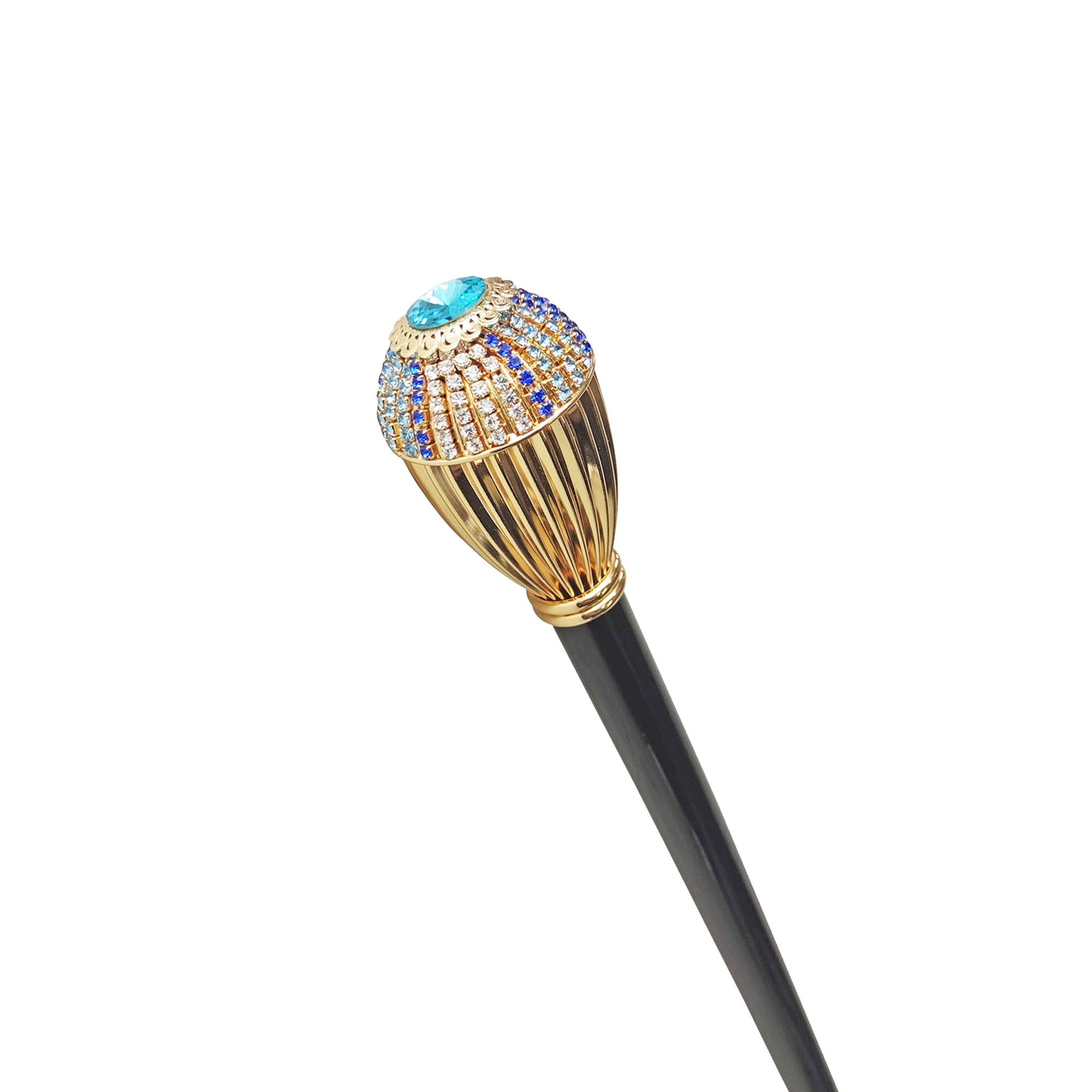 Luxury Walking Stick – Handcrafted Italian Cane with Multicolor Crystal Knob & 24K Gold Plated Handle
