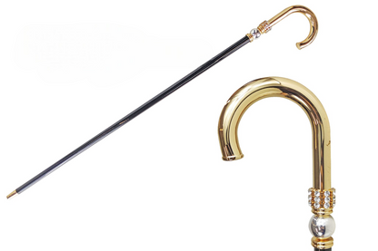 Gold Plated Walking Stick | Artisan Crafted Cane with Silver Sphere Handle & 24K Gold Brass Tip
