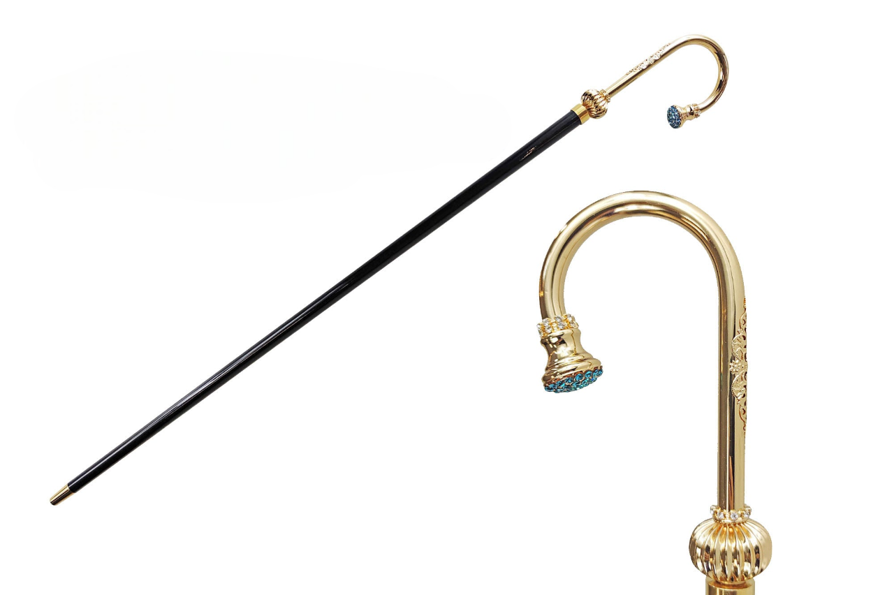 Italian Walking Stick – Ladies Crystal Handle Cane | Luxury 24K Gold Gift Box