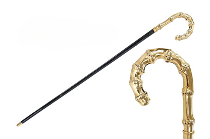 Gold Plated Walking Stick – Handcrafted Italian Bamboo Handle Cane with 24K Gold Brass Tip