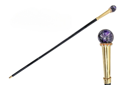 24K Gold Plated Walking Stick – Handcrafted Italian Cane with Natural Amethyst Ball
