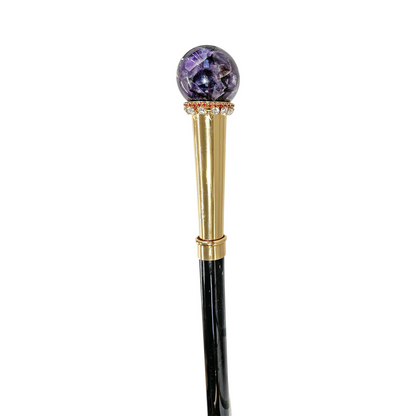 24K Gold Plated Walking Stick – Handcrafted Italian Cane with Natural Amethyst Ball