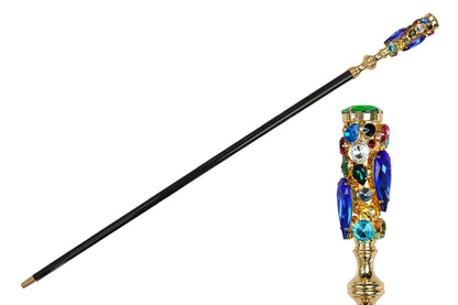 24K Gold Walking Cane – Handmade Italian Luxury Cane with Crystal Handle & Black Beech Wood