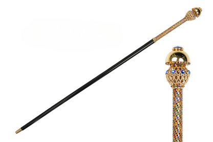 Gold Plated Walking Cane – Designer 24K Gold Handle with Crystal Adornments