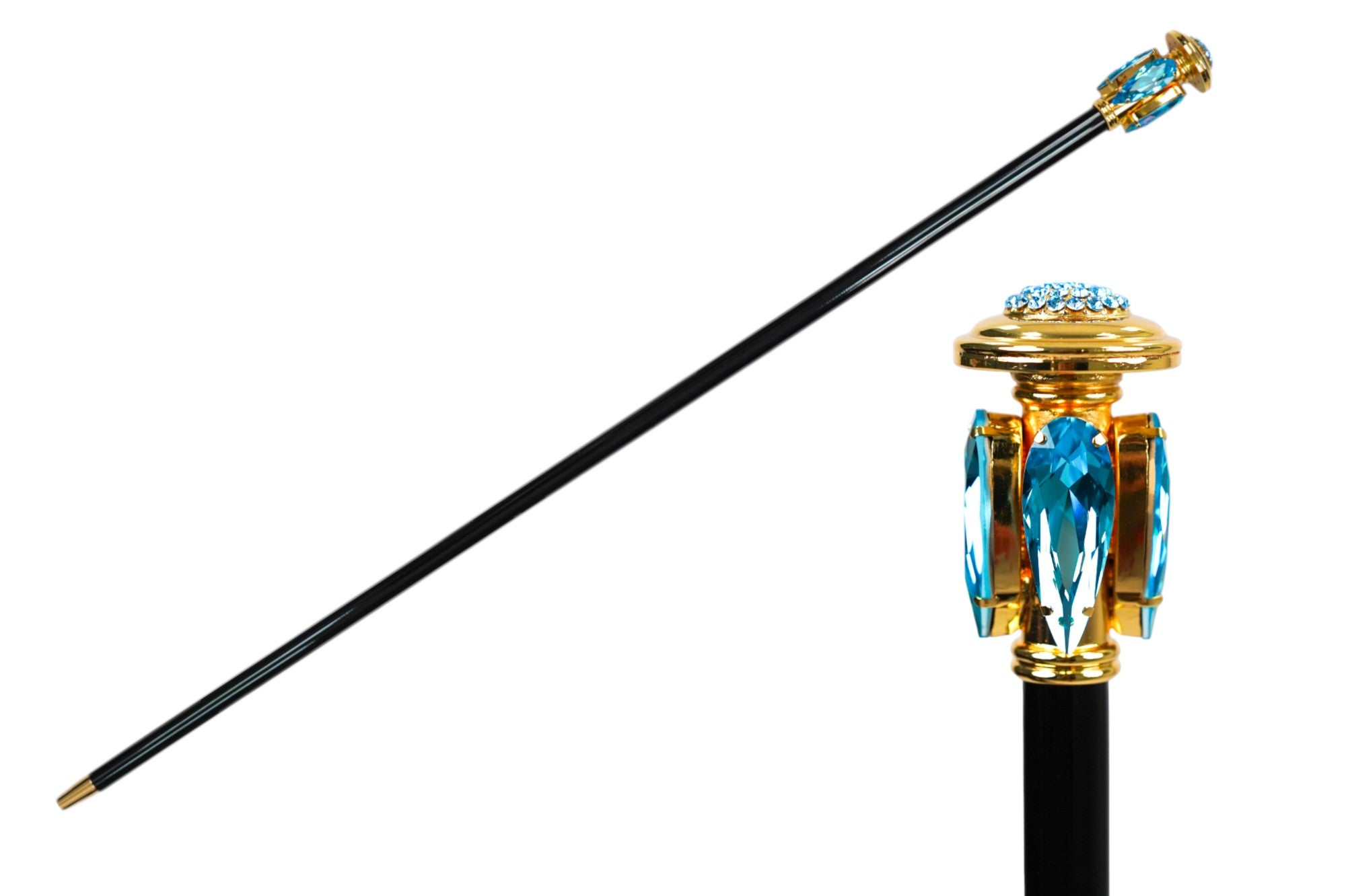 Luxury Walking Stick – Handcrafted Italian Cane with Aquamarine Crystal Handle