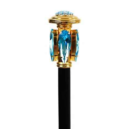 Luxury Walking Stick – Handcrafted Italian Cane with Aquamarine Crystal Handle